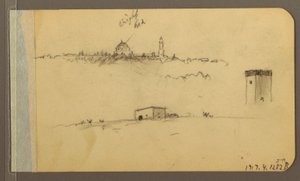 Desenho, Igreja, torre, casa; Verso: Cordilheira, 1889 de Frederic Edwin Church