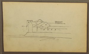Desenho, Igreja, torres; Verso: Figuras em Canoa, Esboços Botânicos, 1857 de Frederic Edwin Church