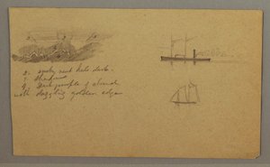 Desenho, Estudo de nuvens, navio a vapor, barco à vela, possivelmente 1865-66 de Frederic Edwin Church