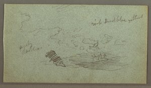 Desenho, Nuvens sobre uma cadeia de montanhas, sol baixo, possivelmente 1874 de Frederic Edwin Church