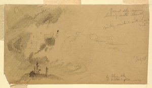 Desenho, Céu noturno nublado sobre uma cadeia de montanhas, julho de 1866 de Frederic Edwin Church