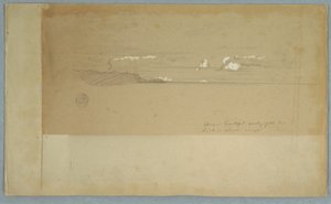 Desenho, Céu nublado sobre um terreno montanhoso e arborizado, possivelmente 1857 de Frederic Edwin Church