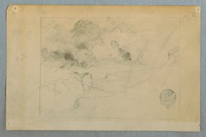 Desenho, Vista distante do vulcão Sangay em erupção, Equador, 1857-62 de Frederic Edwin Church