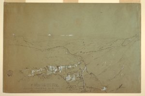 Desenho, Vista distante dos vulcões Tolima e Ruiz a partir das proximidades das cataratas de Tequendama, Colômbia, junho de 1853 de Frederic Edwin Church