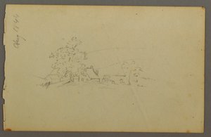 Desenho, edifícios agrícolas distantes, 1844 de Frederic Edwin Church