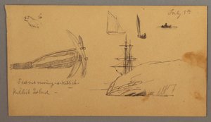 Desenho, Cão, estudos de barco à vela, âncora, falésias, possivelmente 8 de julho de 1859 de Frederic Edwin Church