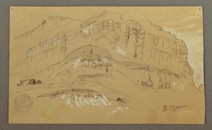 Desenho, Vale do Iémen, Arábia:  Parede rochosa, 20 de fevereiro de 1868 de Frederic Edwin Church