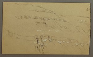 Desenho, Vale do Iémen, Arábia: Parede rochosa com a parte superior semelhante a uma fila de colunas, 20 de fevereiro de 1868 de Frederic Edwin Church