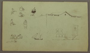 Desenho, Estudos de figuras, Barco à vela, Estudos arquitectónicos, possivelmente 1868 de Frederic Edwin Church