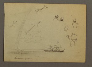 Desenho, Estudos de figuras, Veleiro, Arco-íris, possivelmente 1868 de Frederic Edwin Church