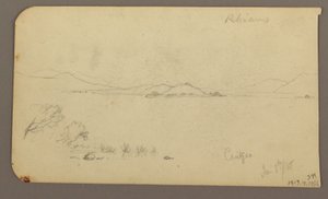 Desenho, Figura e carro de bois, cipreste; Verso: Vista do lago Cuitzeo, janeiro de 1885 de Frederic Edwin Church