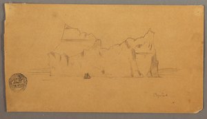 Desenho, Icebergue flutuante com barco à vela, possivelmente 1859 de Frederic Edwin Church
