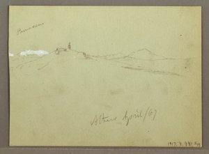 Desenho, Rebanho de ovelhas e pastor, cadeias de montanhas cobertas de neve, abril de 1869 de Frederic Edwin Church