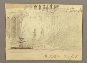 Desenho, Fonte na Praça da Basílica de São Pedro, Roma, Itália, janeiro de 1868 de Frederic Edwin Church