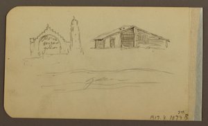 Desenho, Jardim, Casa, Cuautla; Verso: Igreja, Celeiro, Cuautla, fevereiro de 1885 de Frederic Edwin Church
