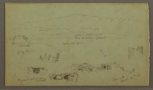 Desenho, Cordilheira do outro lado da planície, ruínas, 28 de abril de 1868 de Frederic Edwin Church