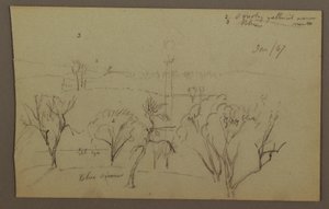 Desenho, Colinas, Árvores, Sol Poente, 1867 de Frederic Edwin Church