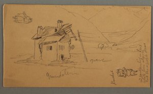 Desenho, Casa em ruínas de Hlaf no vale, duas figuras, 1868 de Frederic Edwin Church
