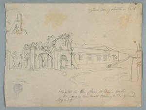Desenho, Hospital de San Juan de Dios, Honda, Colômbia, 1853 de Frederic Edwin Church