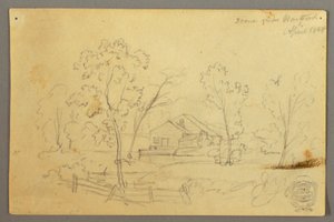 Desenho, Casa no bosque junto a um riacho, abril de 1845 de Frederic Edwin Church