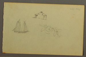 Desenho, Casa, barco à vela, planta, setembro de 1844 de Frederic Edwin Church