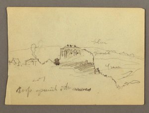 Desenho, Casas no cimo da colina, possivelmente 1868-69 de Frederic Edwin Church