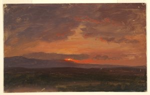 Desenho, Vale do Hudson, Nova Iorque, com o sol a pôr-se por detrás das montanhas Catskill, 1855-65 de Frederic Edwin Church