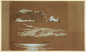 Desenho, Icebergs perto do Cabo de São João e da Ilha das Gaivotas, Terra Nova, 4 de julho de 1859 de Frederic Edwin Church