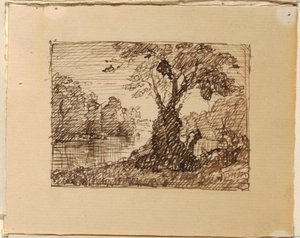 Desenho, Paisagem fluvial imaginária, ca. 1870-73 de Frederic Edwin Church