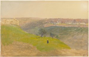 Desenho, Jerusalém vista do Monte das Oliveiras, março de 1868 de Frederic Edwin Church