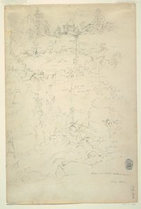 Desenho, Kaaterskill Falls, Catskill Mountains, Nova Iorque, julho de 1844 de Frederic Edwin Church