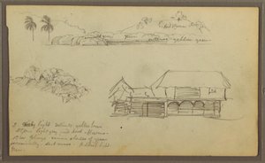 Desenho, Paisagem, copas das árvores, casa, 1857 de Frederic Edwin Church