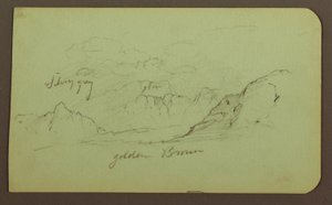 Desenho, Paisagem; Verso: Figuras, Igreja, 1883 de Frederic Edwin Church