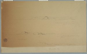 Desenho, Paisagem perto da Ilha do Fogo, Brimstone, Head, Change Island Rocks, 2 de julho de 1869 de Frederic Edwin Church