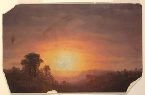 Desenho, Paisagem com pôr do sol, 1860-70 de Frederic Edwin Church