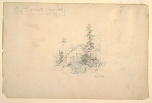 Desenho, Cabana de madeira rodeada de árvores, julho de 1844 de Frederic Edwin Church