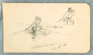 Desenho, homem remando uma canoa no rio Millinoket [sic], 4 de outubro de 1878 de Frederic Edwin Church