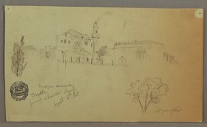 Desenho, Mesquita e edifícios adjacentes, árvores, 4 de abril de 1868 de Frederic Edwin Church