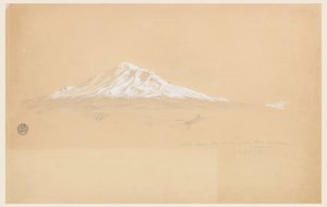 Desenho, Monte Chimborazo da casa de Pablo Bustamante, Riobamba, Equador, 14 de julho de 1857 de Frederic Edwin Church