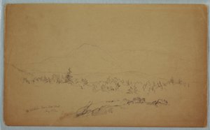 Desenho, "Mount Katahdin from the West" [Olhando para oeste em direção ao Monte Katahdin], agosto de 1852 de Frederic Edwin Church