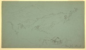 Desenho, Paisagem de montanha, casa, "perto de Jorje", Equador, junho de 1857 de Frederic Edwin Church