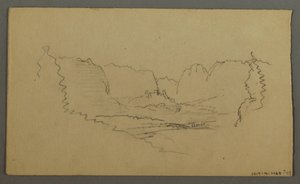 Desenho, Picos da montanha, Santuário à beira da estrada, agosto de 1868 de Frederic Edwin Church