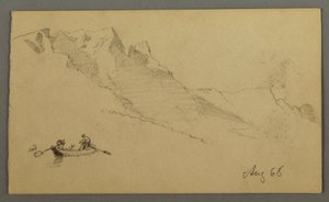 Desenho, Picos da montanha, duas figuras num barco a remos, agosto de 1868 de Frederic Edwin Church