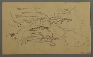 Desenho, Picos da montanha, duas figuras num barco a remos, agosto de 1868 de Frederic Edwin Church