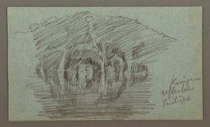 Desenho, Montanha e o seu reflexo no lago, possivelmente 1868 de Frederic Edwin Church