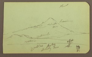 Desenho, Montanha, árvore, figura; Verso: igreja, árvore, 1883 de Frederic Edwin Church