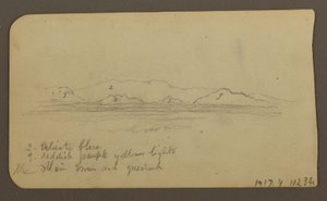 Desenho, Montanhas; Verso: Foothills amp; Cordilheira, 21 de dezembro de 1885 de Frederic Edwin Church