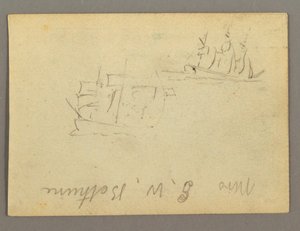 Desenho, nome escrito, Navios à vela, possivelmente 1868 de Frederic Edwin Church