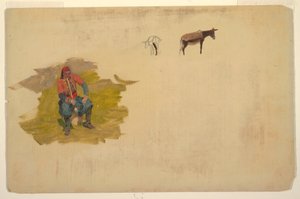 Desenho, Próximo Oriente, homem; burro, 1868-69 de Frederic Edwin Church