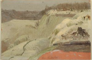 Desenho, Cataratas do Niágara na neve, vistas da Ilha das Cabras, 1856 de Frederic Edwin Church